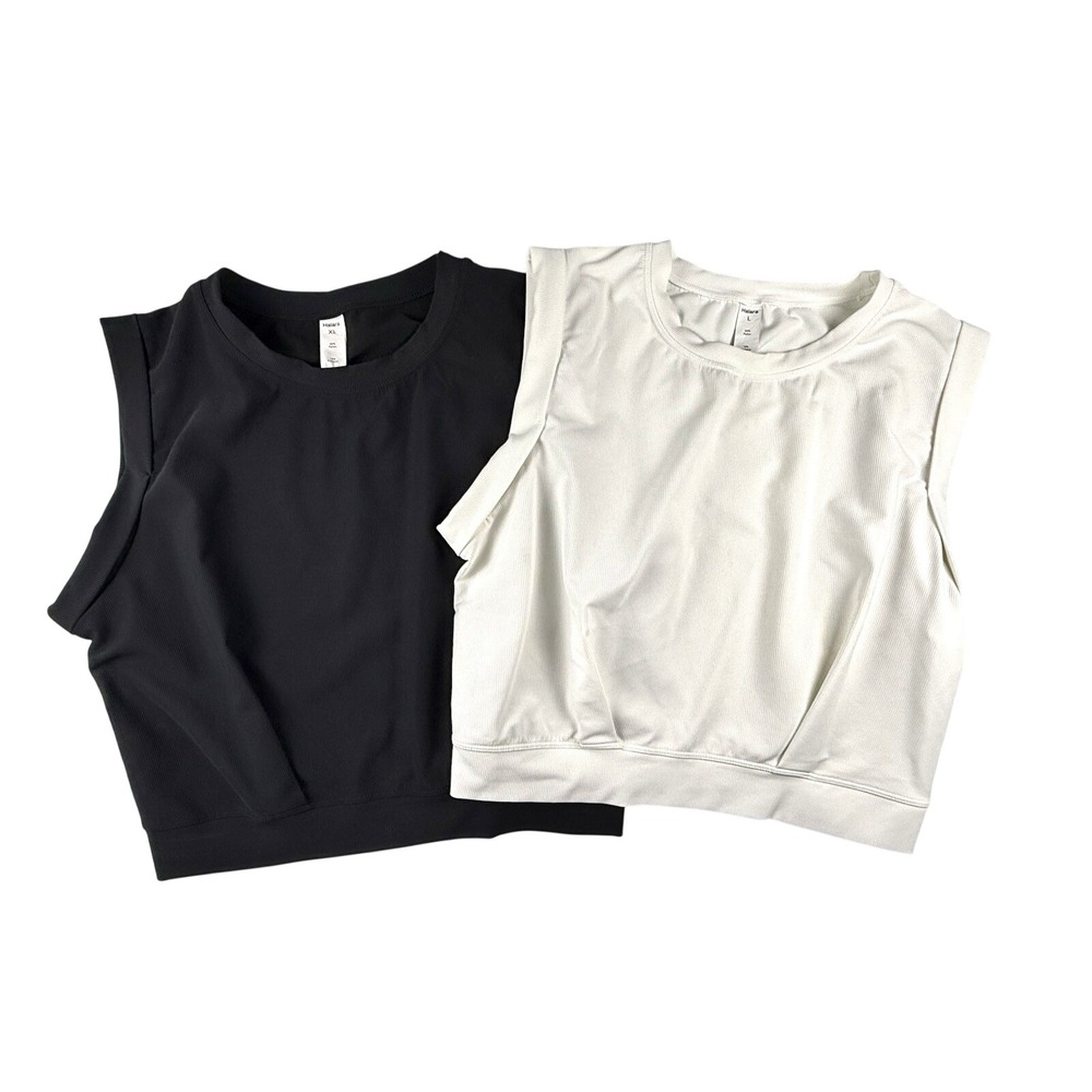 LOT of 2 Halara Crop Top Women White/Black L/XL Yoga Ribbed Boxy Shirts